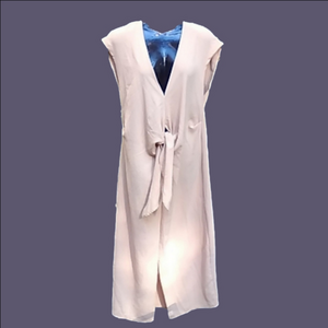 ZARA Sleeveless V Neck Tie Front Gold Sand Colour Midi Length Dress Size M